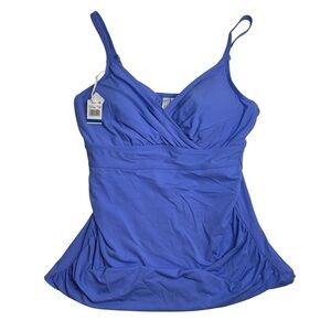 Anne Cole Ruched Underwire Tankini Top Periwinkle Blue 34DD / 36D New